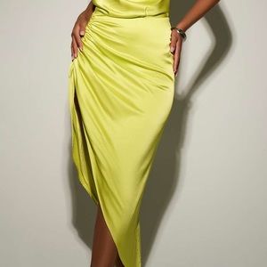 Naked Wardrobe The Glow Down Skirt in Chartreuse